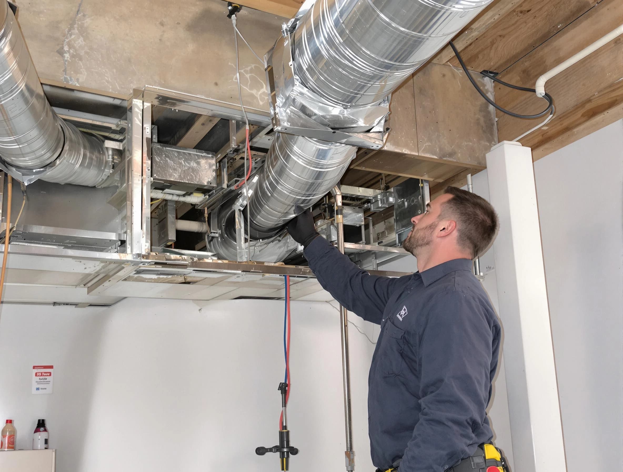 College Park Air Duct Cleaning technician performing professional air duct repair using specialized tools in College Park