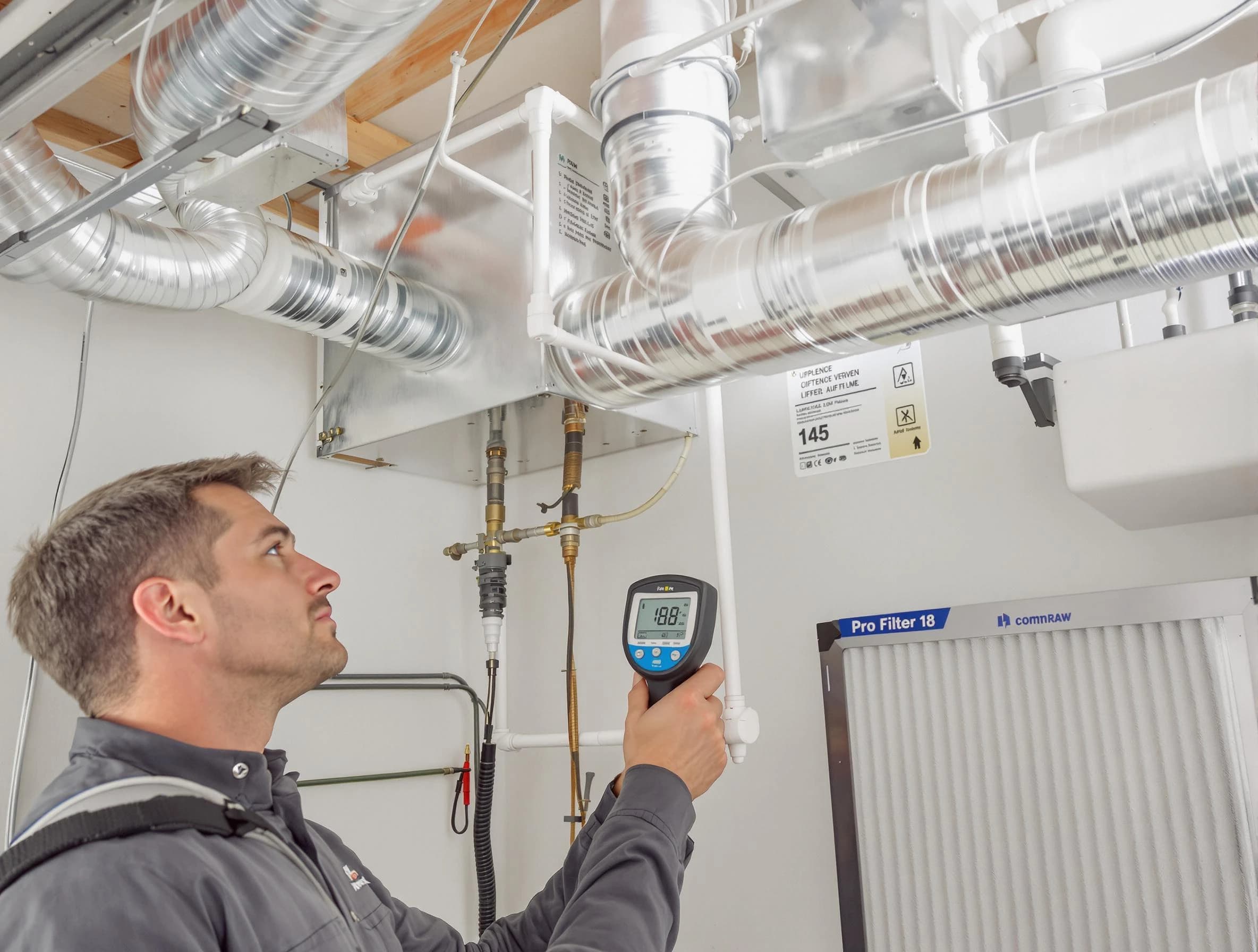 College Park Air Duct Cleaning expert conducting detailed filter system inspection using diagnostic tools in College Park