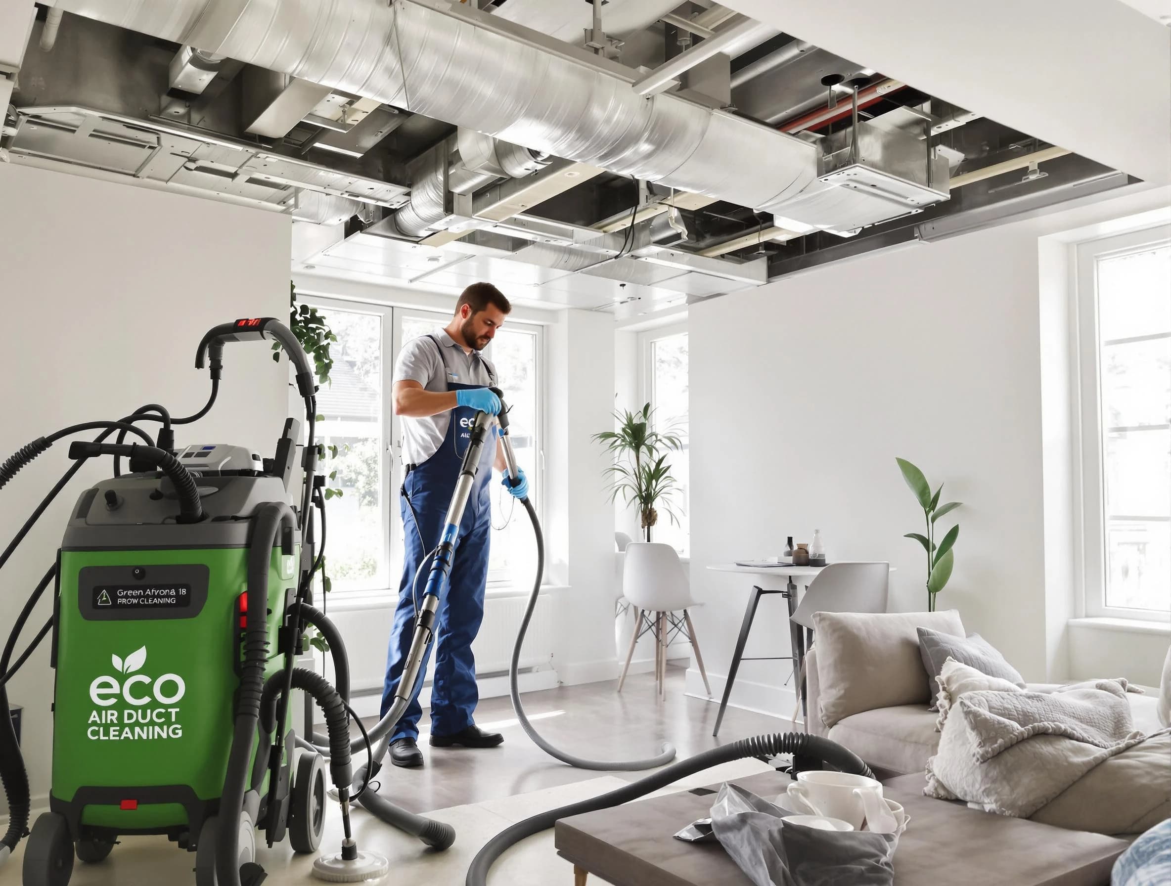 College Park Air Duct Cleaning technician performing eco-friendly duct cleaning using sustainable methods in College Park